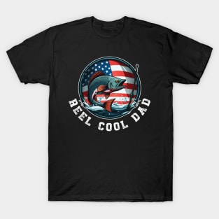 Vintage Usa Flag Fathers Day Fishing Reel Cool Classic T-Shirt